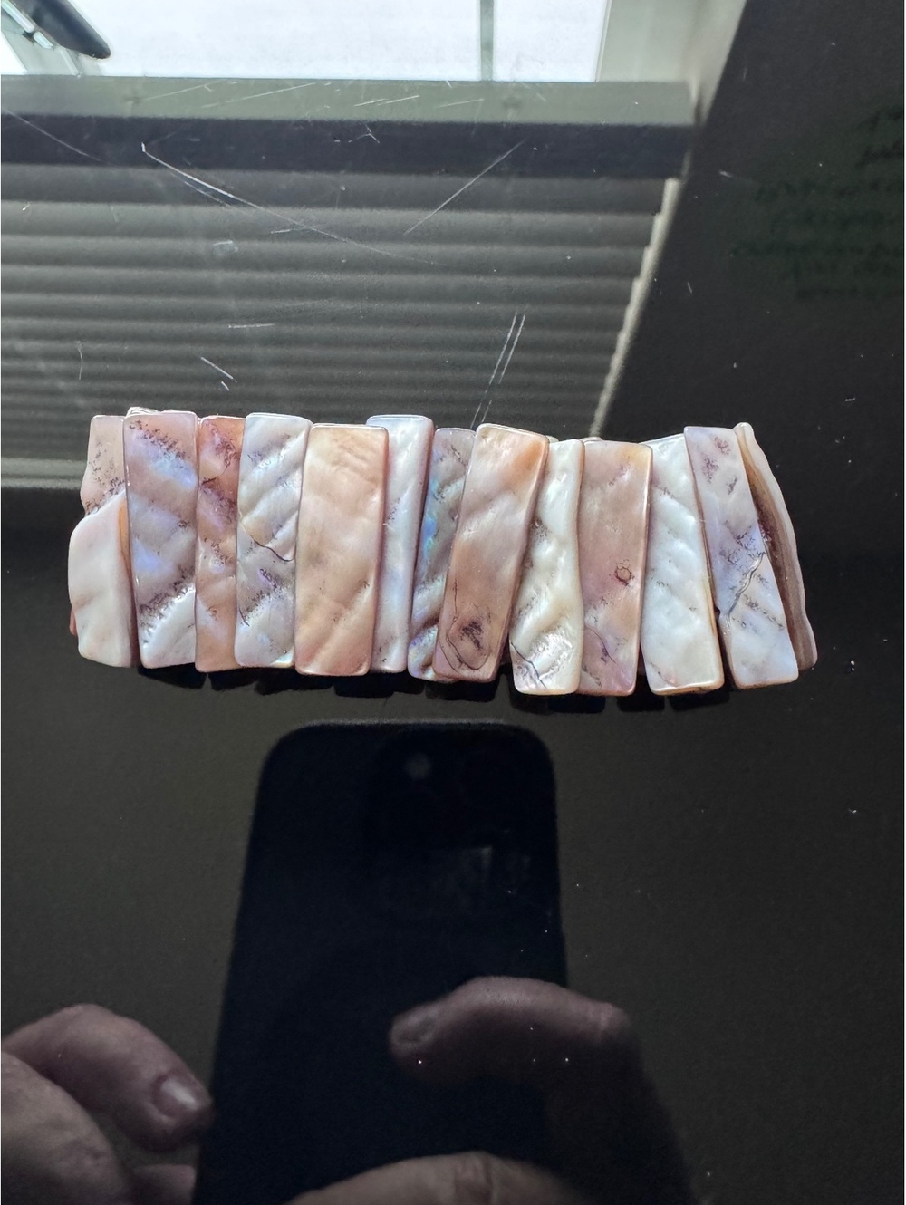 Mother of Pearl Shell Stretch Bracelet Neutral Iridescent Wide Statement